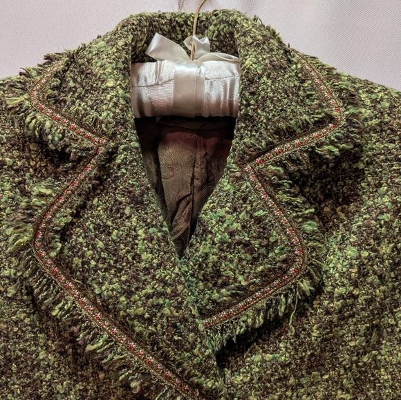 Cynthia Steffe Green Tweed A-Line Skirt Suit - Picture 4 of 11